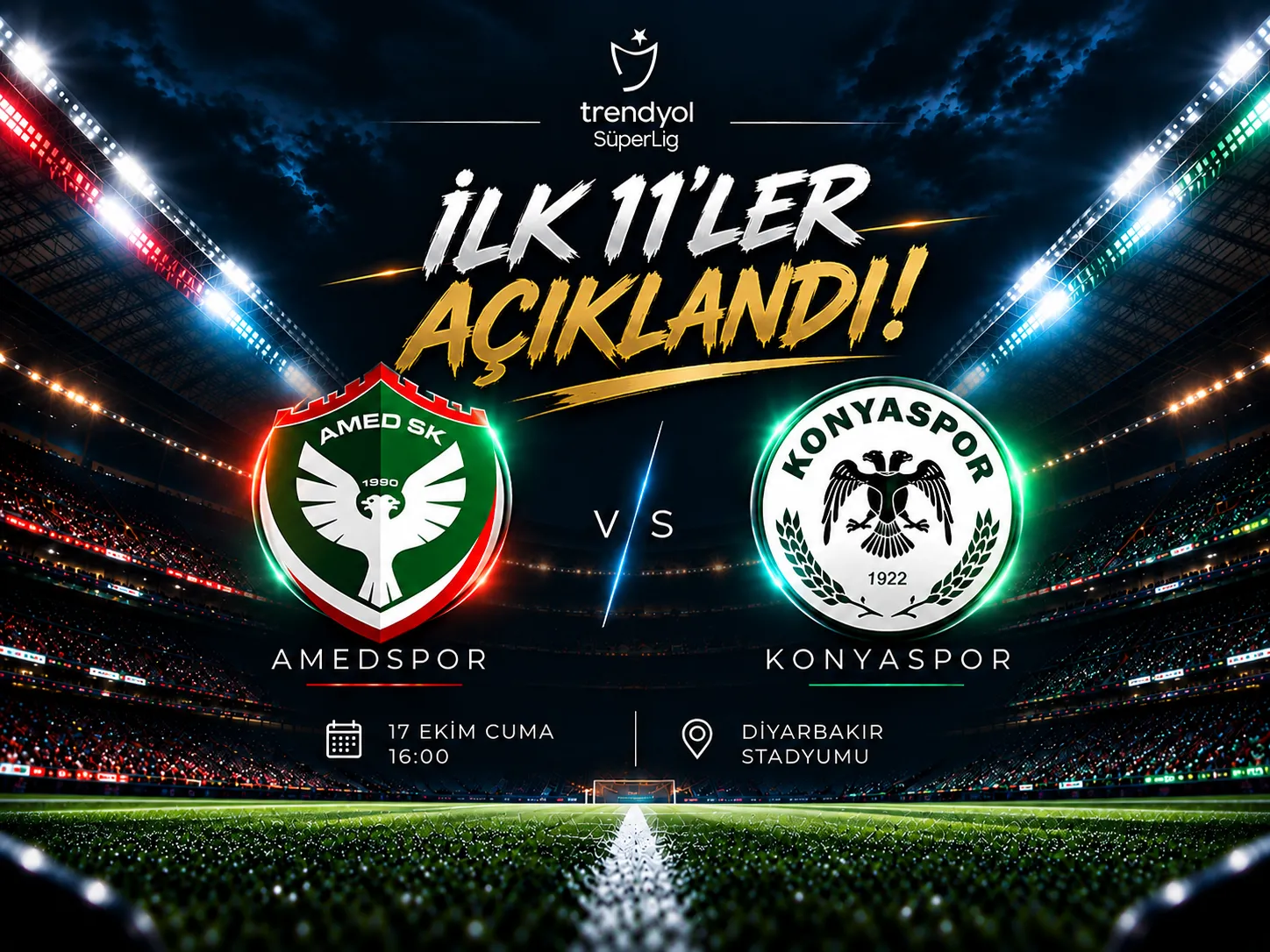 Amedspor-Konyaspor maçına saatler kala kadrolar netleşti: İlk 11!