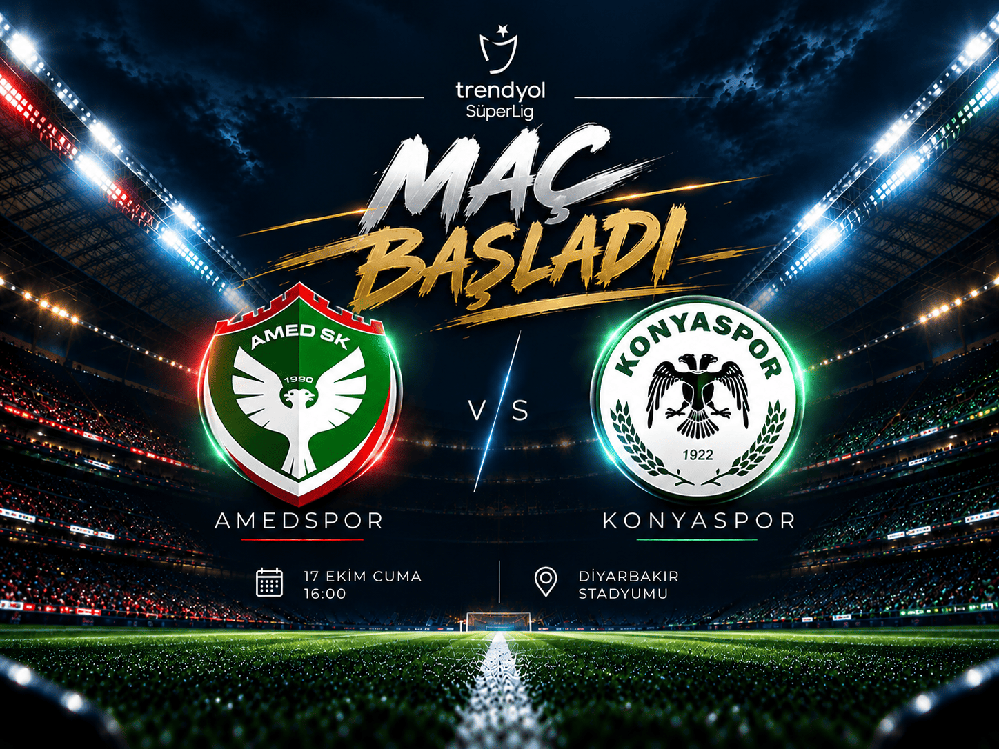 Amedspor-Konyaspor maçında ilk düdükle heyecan başladı