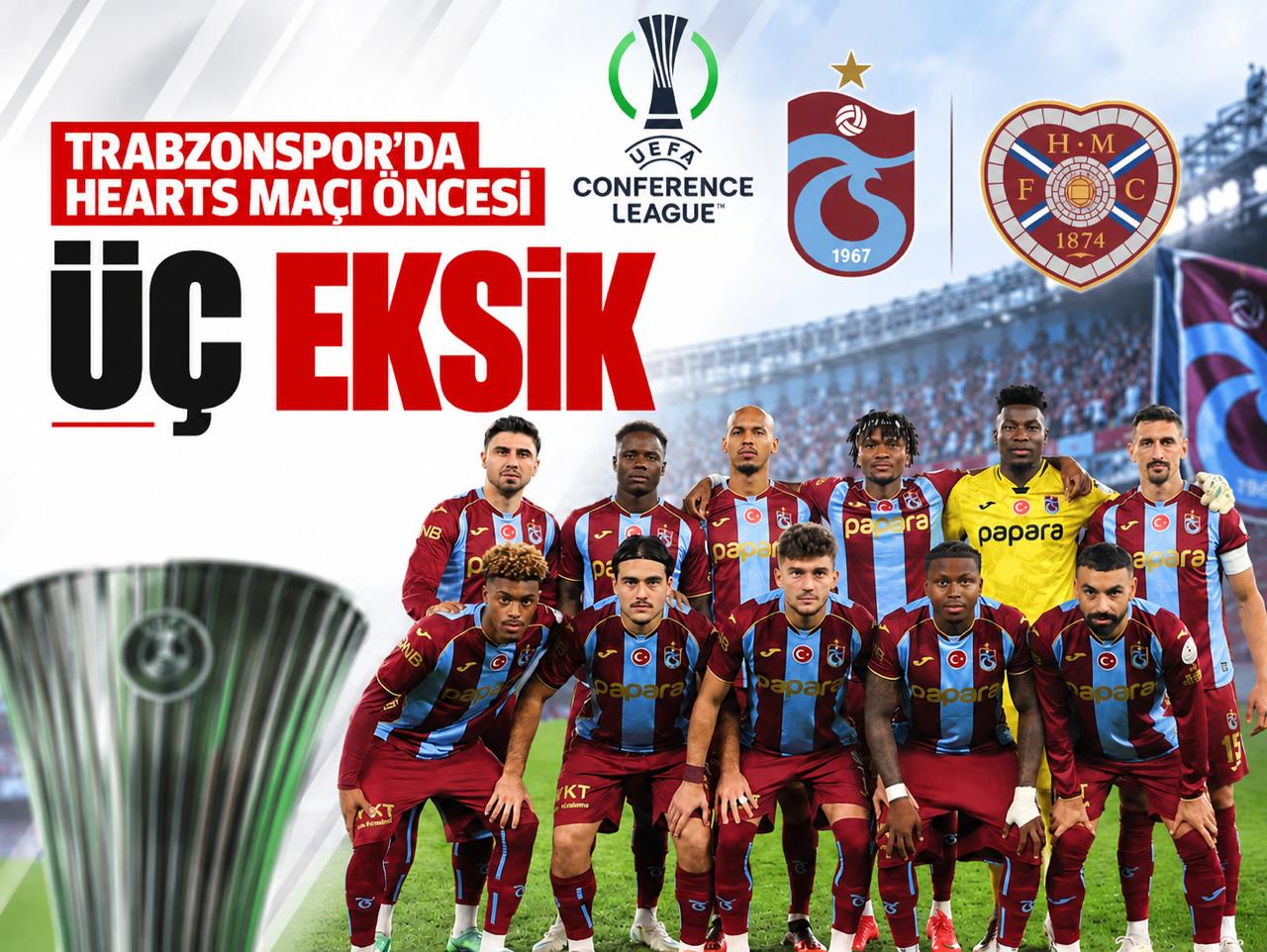 Trabzonspor'da Hearts maçı öncesi üç eksik